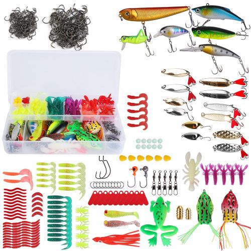 375Pcs Fishing Baits and Tackle Box Saltwater Freshwater Fishing Lures Kit Lifelike Popper Crankbaits Crickets Frogs Spoon Lures Maggots 375Pcs Fishing Baits and Tackle Box Saltwater Freshwater Fishing Lures Kit Lifelike Popper Crankbaits Crickets Frogs Spoon Lures Maggots